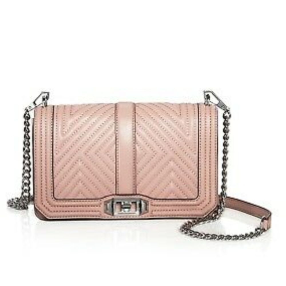 Rebecca Minkoff Geo Quilted Love Leather Chain Strap Crossbody Vintage Pink